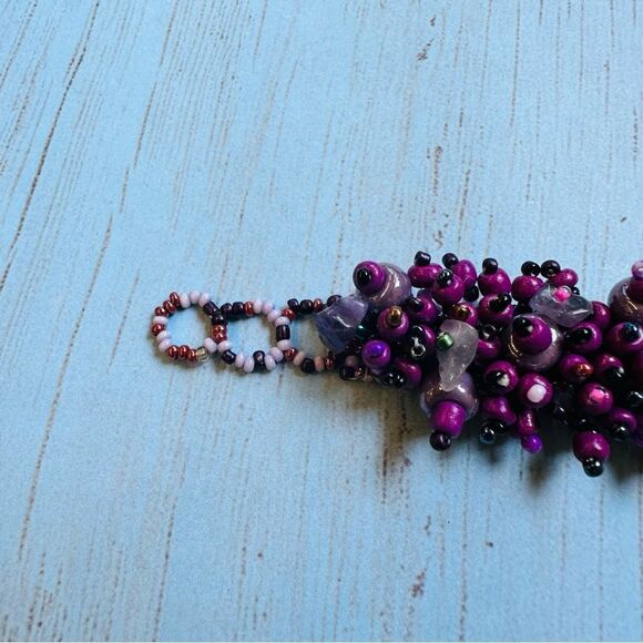 Purple Bead and Stone Chip Cha Cha Bracelet - Picture 4 of 5